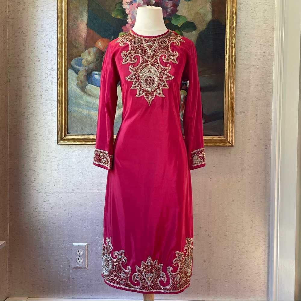 Vintage Raw Silk Indian Embroidered Dress